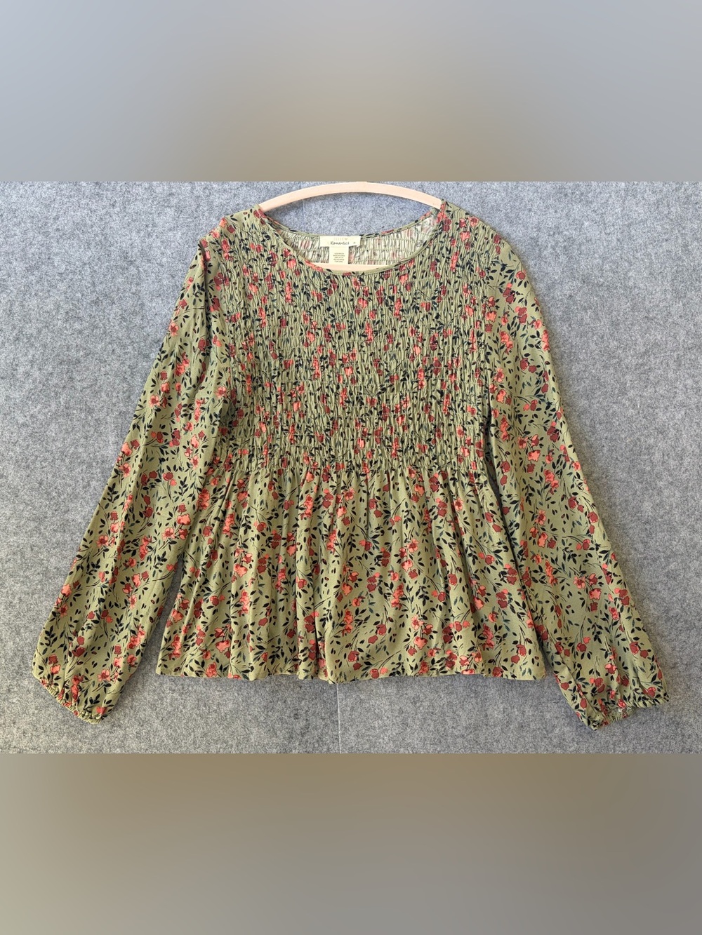 URBAN Romantics Olive Green Floral Smocked Peplum Blouse